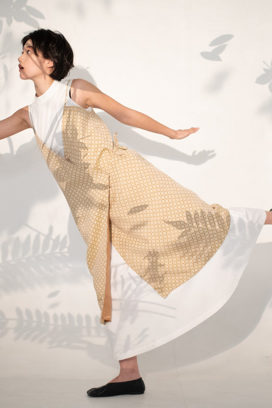 Little block wrap dress in mustard acetate