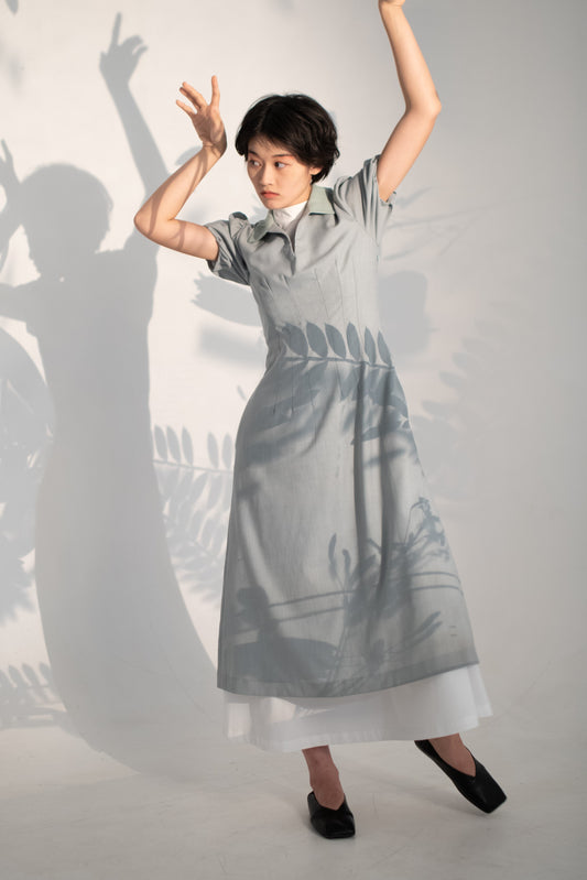 Puff sleeve dress mint checked woolen suiting