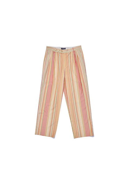 Cotton silk triple pleats striped trousers in orange colours