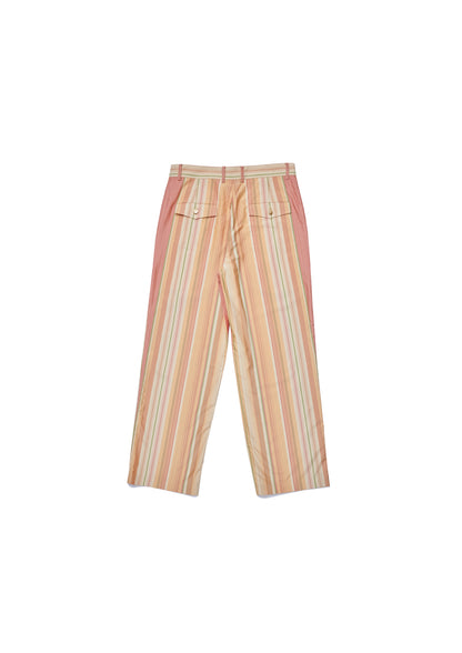 Cotton silk triple pleats striped trousers in orange colours