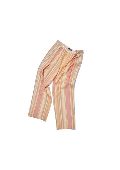 Cotton silk triple pleats striped trousers in orange colours