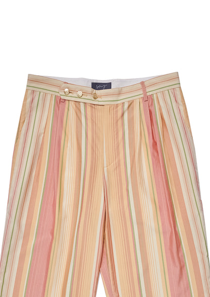 Cotton silk triple pleats striped trousers in orange colours