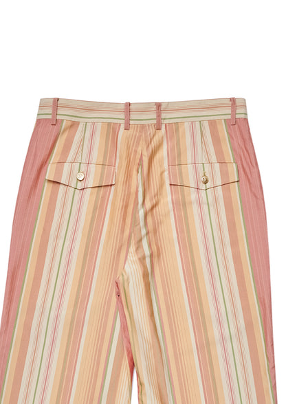 Cotton silk triple pleats striped trousers in orange colours