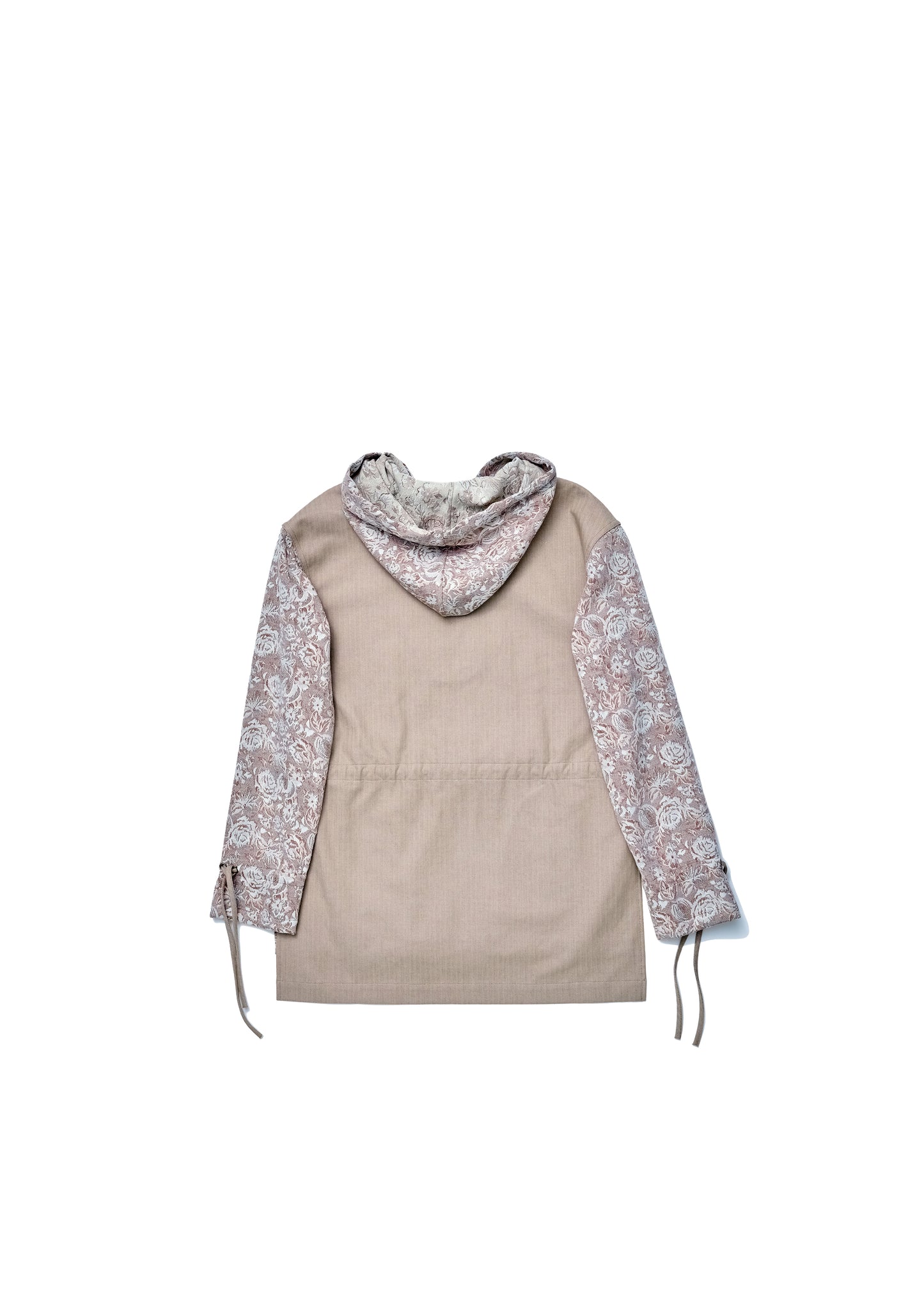 Floral jacquard patched herringbone woven hoodie in Sienna