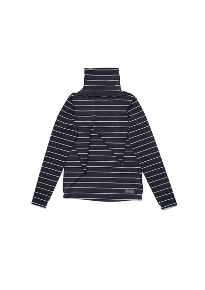 W cut turtle neck striped top in black striped jersey