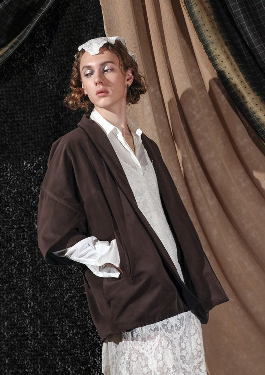 Double face kimono jacket in brown / black