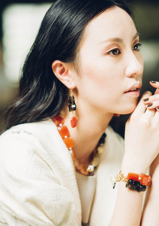 Carnelian & smoky quartz earrings