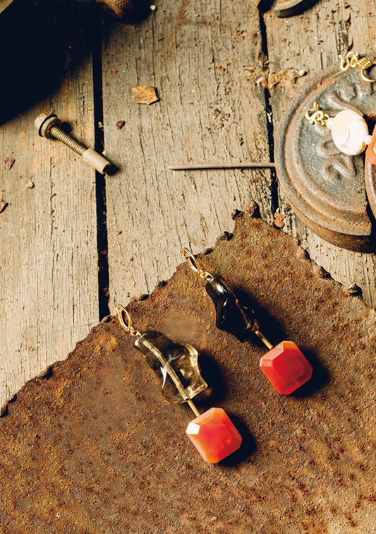 Carnelian & smoky quartz earrings